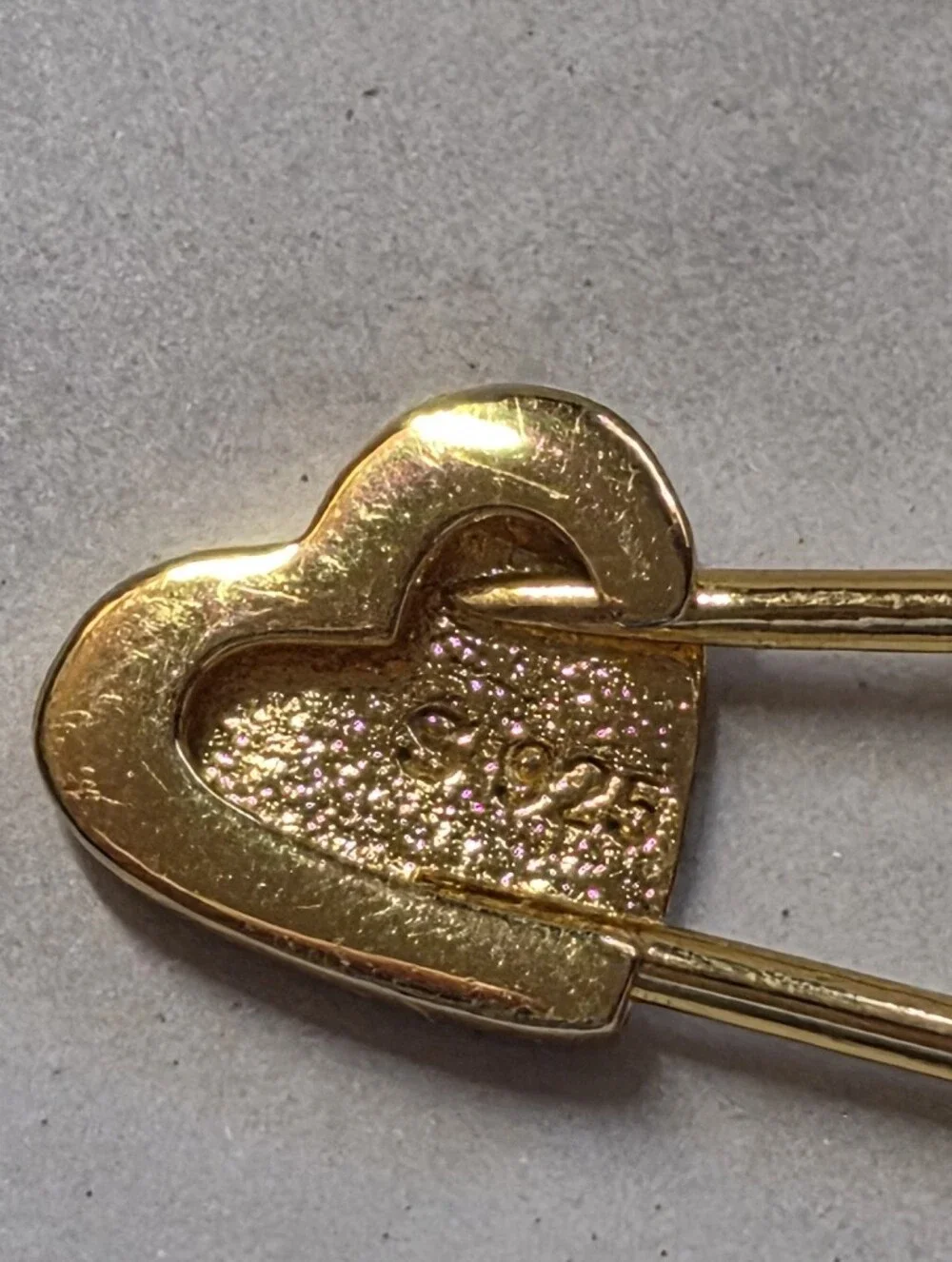 925 Gold Heart Safety Pin Brooch with Pearl Accents - White Pearls